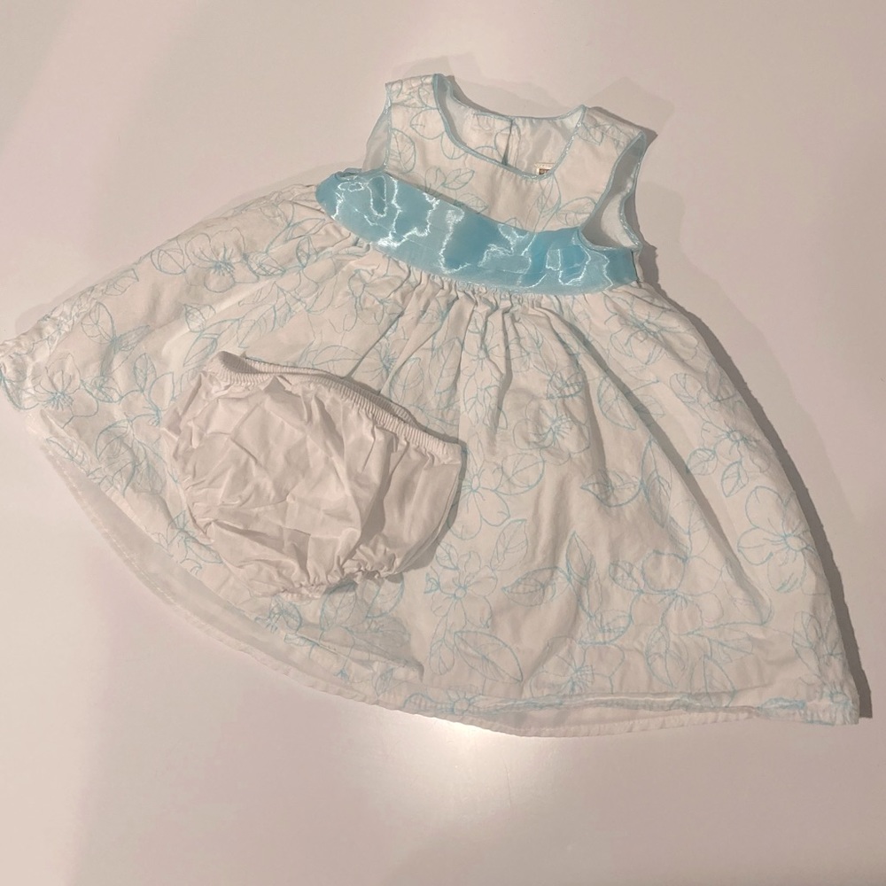 George White/Turquoise Flower Formal Dress and Bloomers